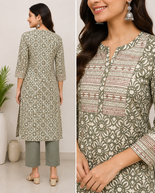 Aadhya olive green kurta set