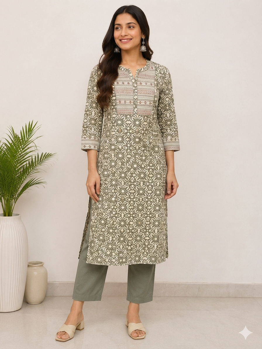 Aadhya olive green kurta set