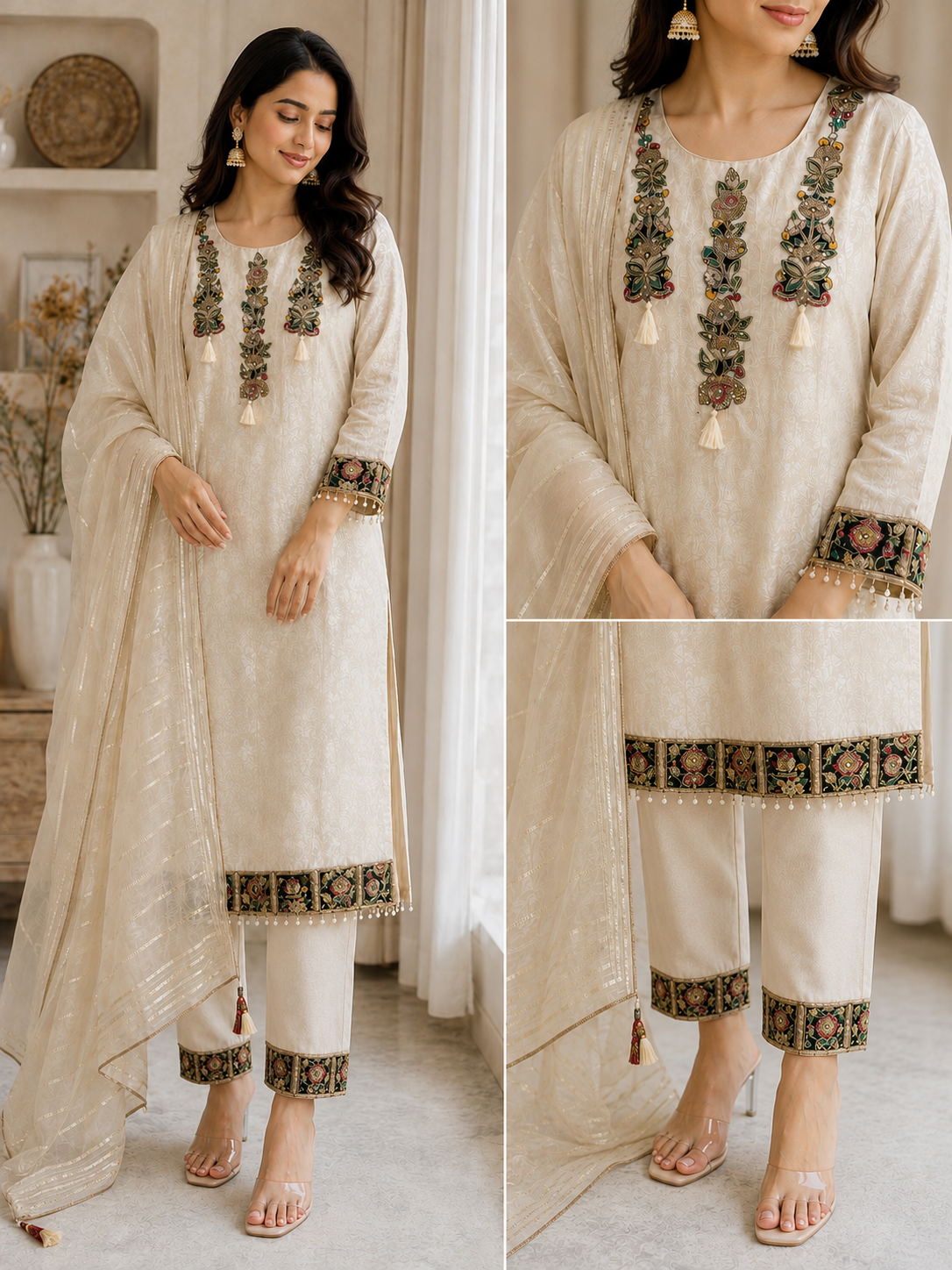 Ivory Jacquard suit