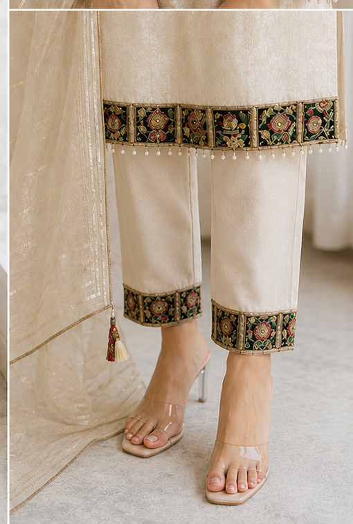 Ivory Jacquard suit