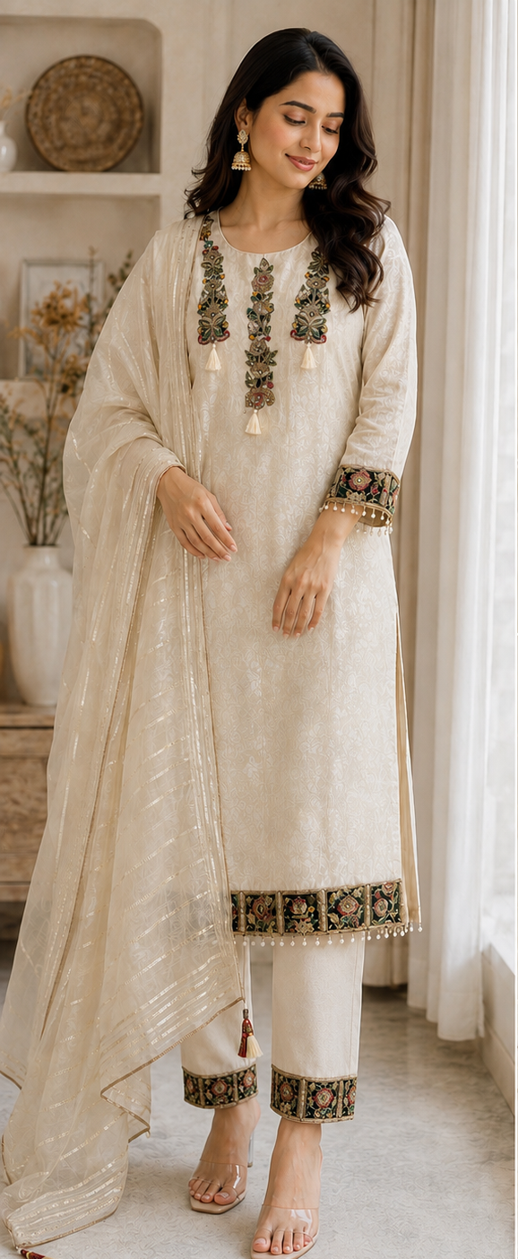 Ivory Jacquard suit