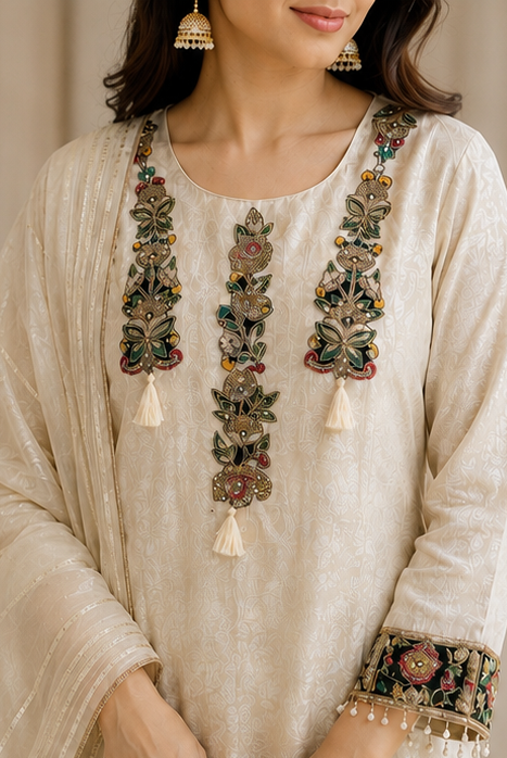 Ivory Jacquard suit